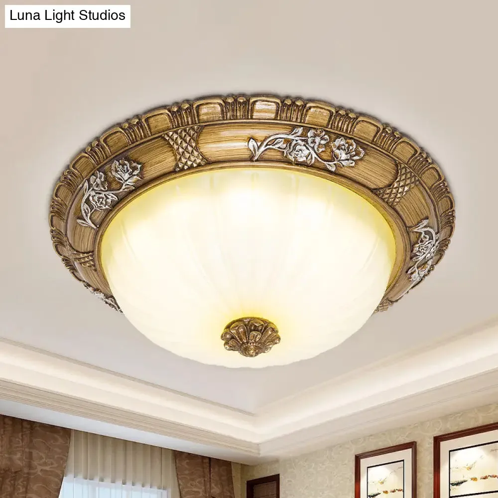 Traditional LED Ceiling Mounted Bedroom Light in Brown with Bowl Shade Tan Glass - Available in 14"/16"/19.5" Width
