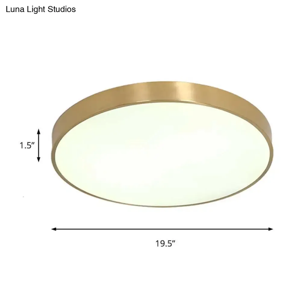 Ultra Thin Modern Brass LED Flush Mount Light, 12"/16"/19.5" Dia, Acrylic Diffuser, Warm/White, for Bedroom Ceilings