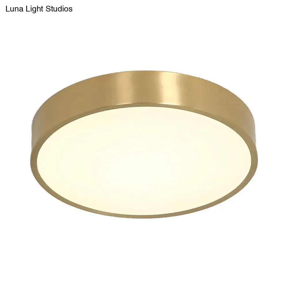 Ultra Thin Modern Brass LED Flush Mount Light, 12"/16"/19.5" Dia, Acrylic Diffuser, Warm/White, for Bedroom Ceilings