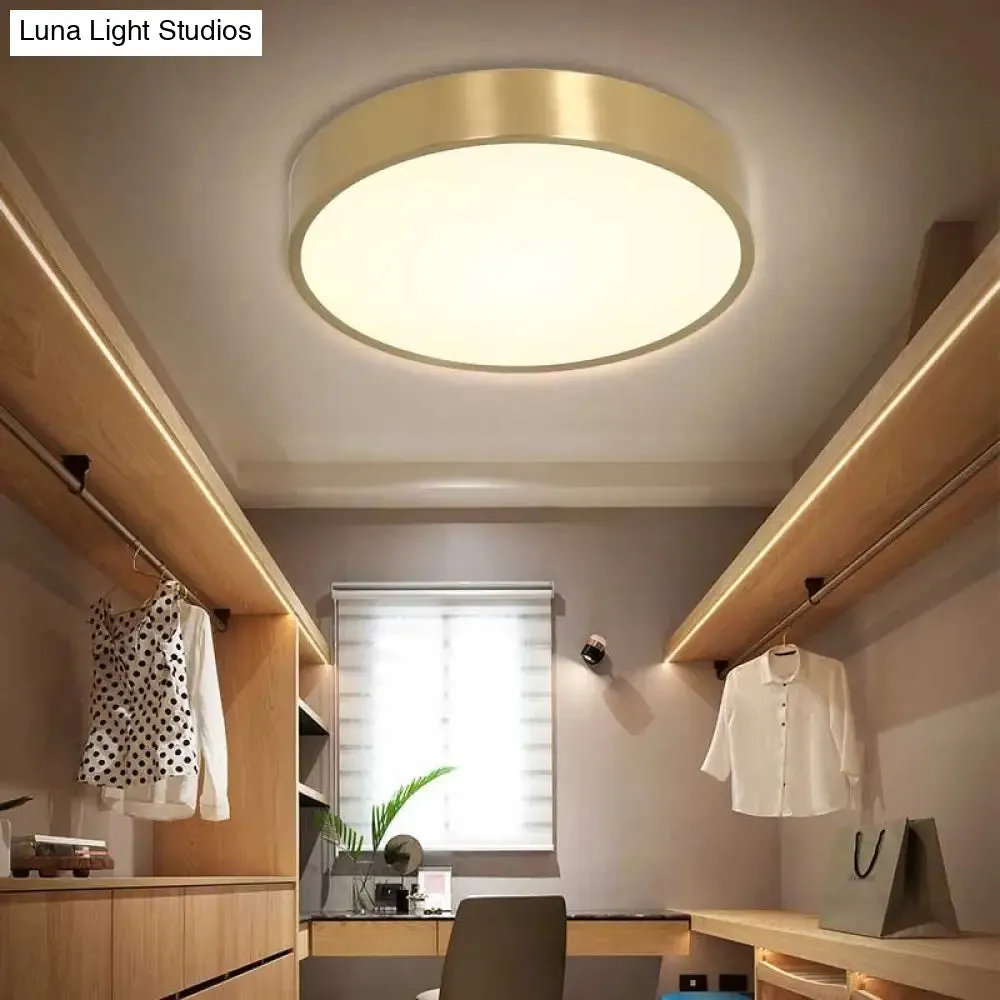 Ultra Thin Modern Brass LED Flush Mount Light, 12"/16"/19.5" Dia, Acrylic Diffuser, Warm/White, for Bedroom Ceilings