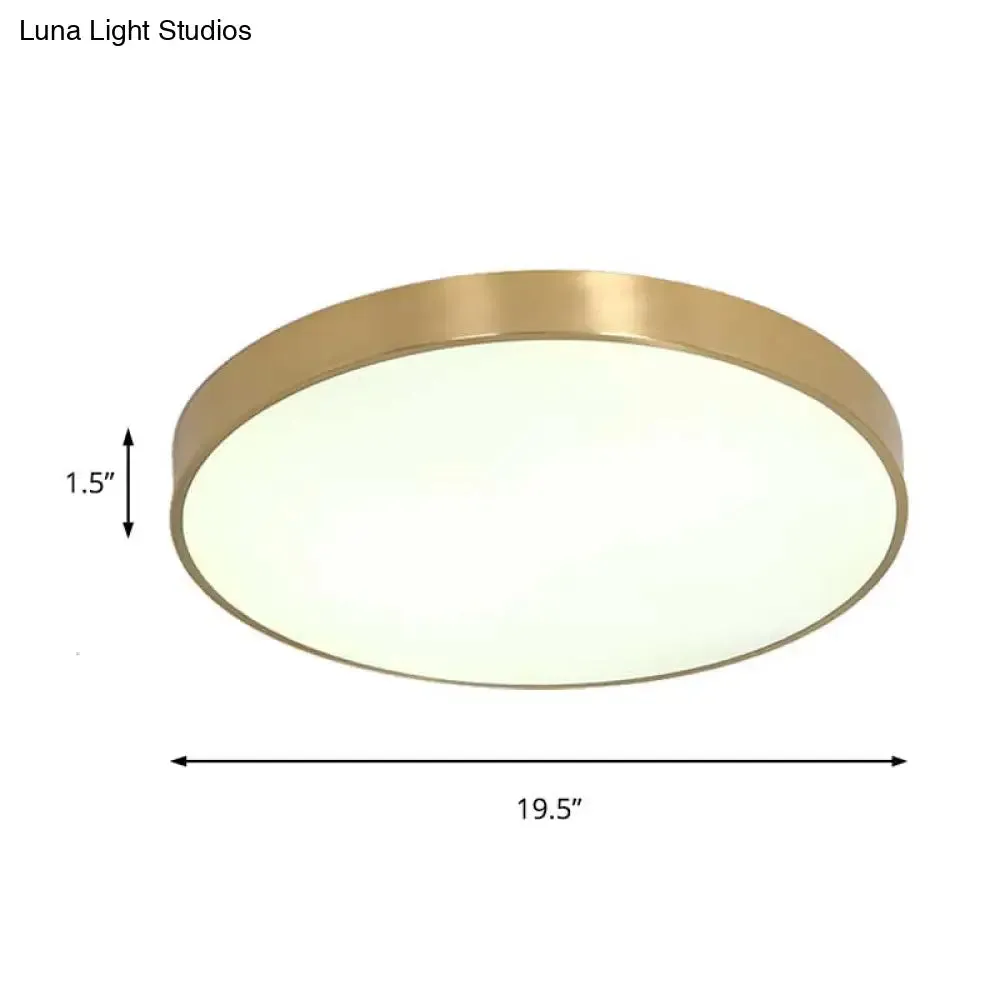 Ultra Thin Modern Brass LED Flush Mount Light, 12"/16"/19.5" Dia, Acrylic Diffuser, Warm/White, for Bedroom Ceilings