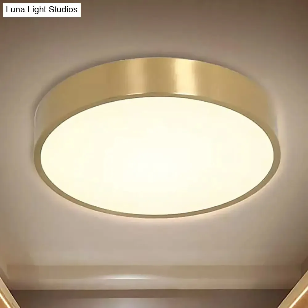 Ultra Thin Modern Brass LED Flush Mount Light, 12"/16"/19.5" Dia, Acrylic Diffuser, Warm/White, for Bedroom Ceilings