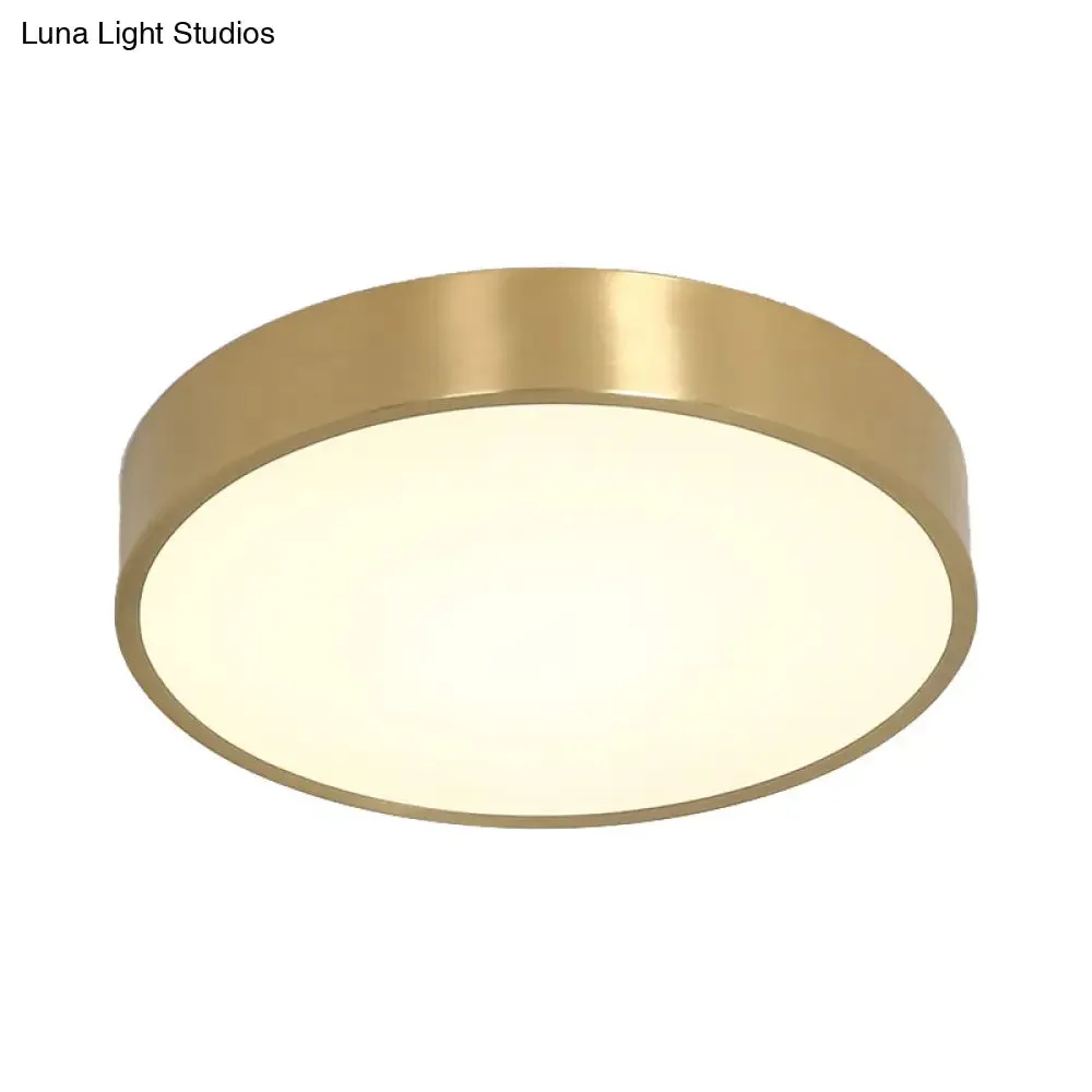 Ultra Thin Modern Brass LED Flush Mount Light, 12"/16"/19.5" Dia, Acrylic Diffuser, Warm/White, for Bedroom Ceilings