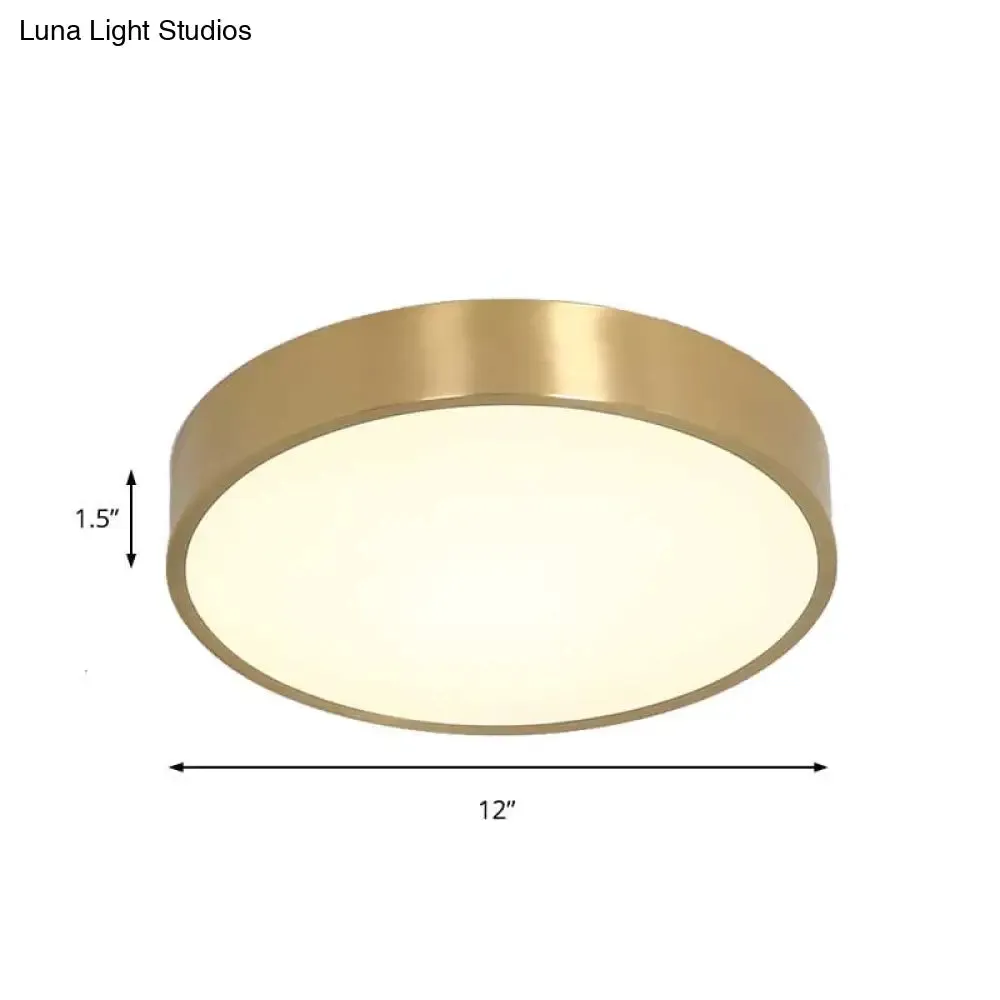 Ultra Thin Modern Brass LED Flush Mount Light, 12"/16"/19.5" Dia, Acrylic Diffuser, Warm/White, for Bedroom Ceilings