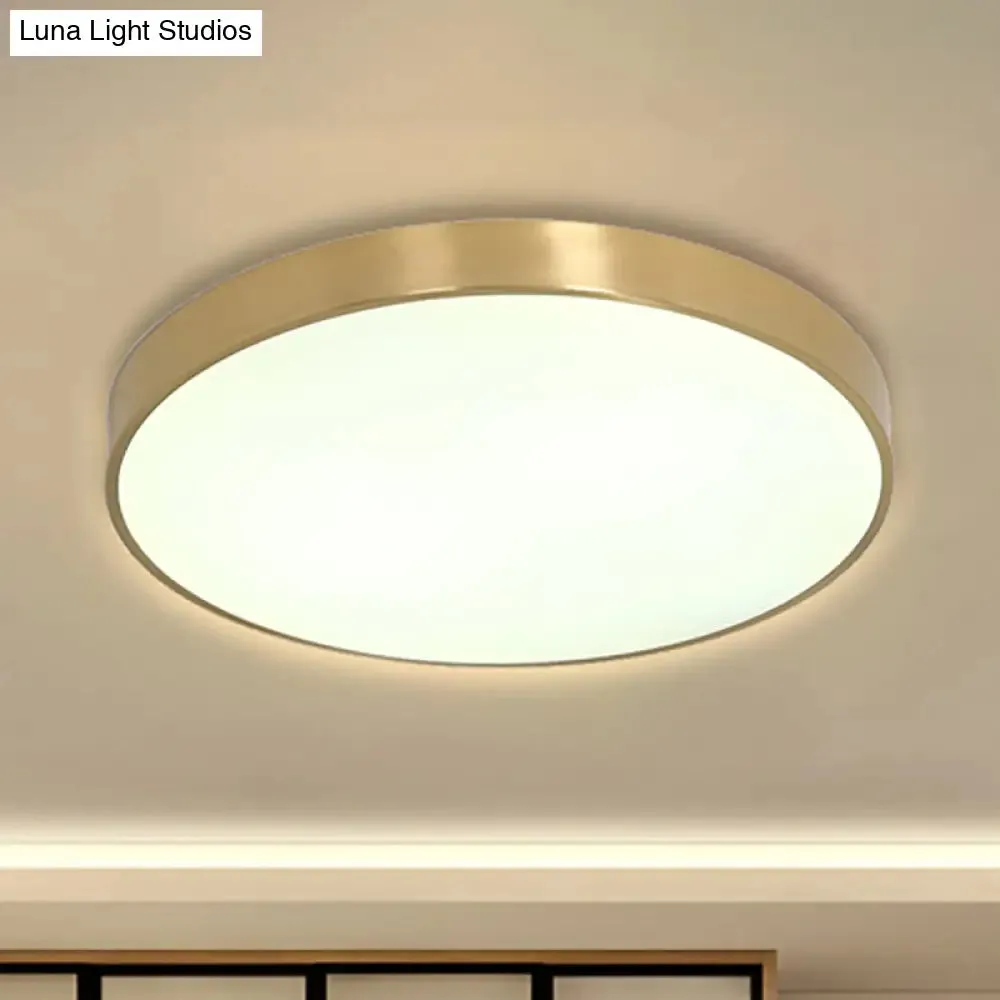 Ultra Thin Modern Brass LED Flush Mount Light, 12"/16"/19.5" Dia, Acrylic Diffuser, Warm/White, for Bedroom Ceilings