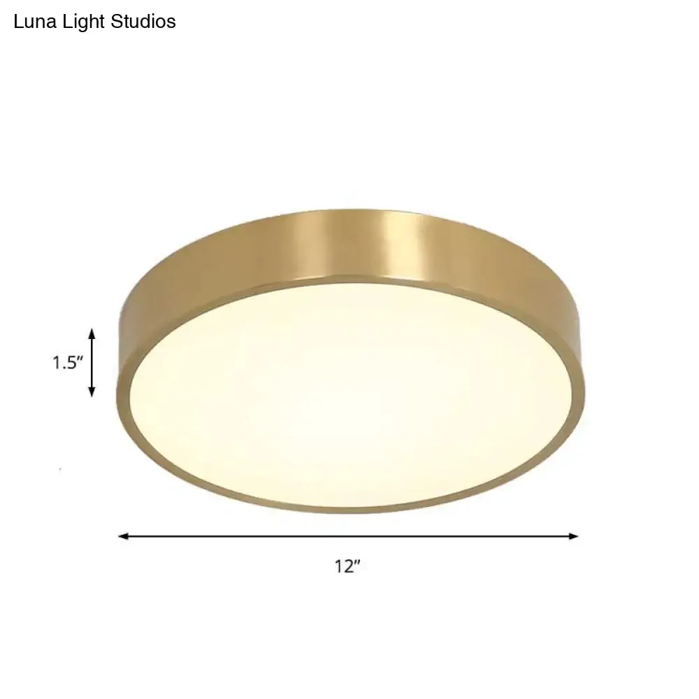 Ultra Thin Modern Brass LED Flush Mount Light, 12"/16"/19.5" Dia, Acrylic Diffuser, Warm/White, for Bedroom Ceilings