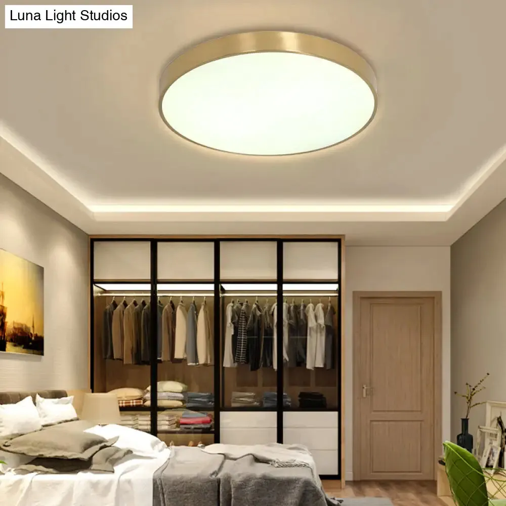Ultra Thin Modern Brass LED Flush Mount Light, 12"/16"/19.5" Dia, Acrylic Diffuser, Warm/White, for Bedroom Ceilings