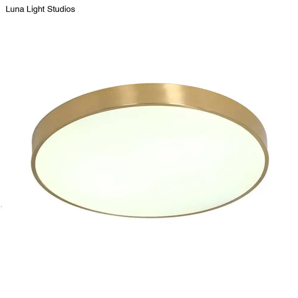 Ultra Thin Modern Brass LED Flush Mount Light, 12"/16"/19.5" Dia, Acrylic Diffuser, Warm/White, for Bedroom Ceilings