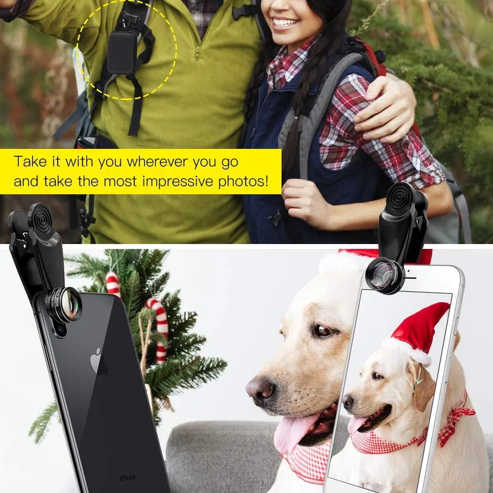 [Upgrade]Phone Lens Kit 10 in 1 Phone Camera Lens,Zoom Lens 198° Fisheye  0.63X Super Wide-Angle   15X Macro Lens   CPL  Kaleidoscope Lens  Starburst Flowing water for iPhone Samsung Android (10 in 1)