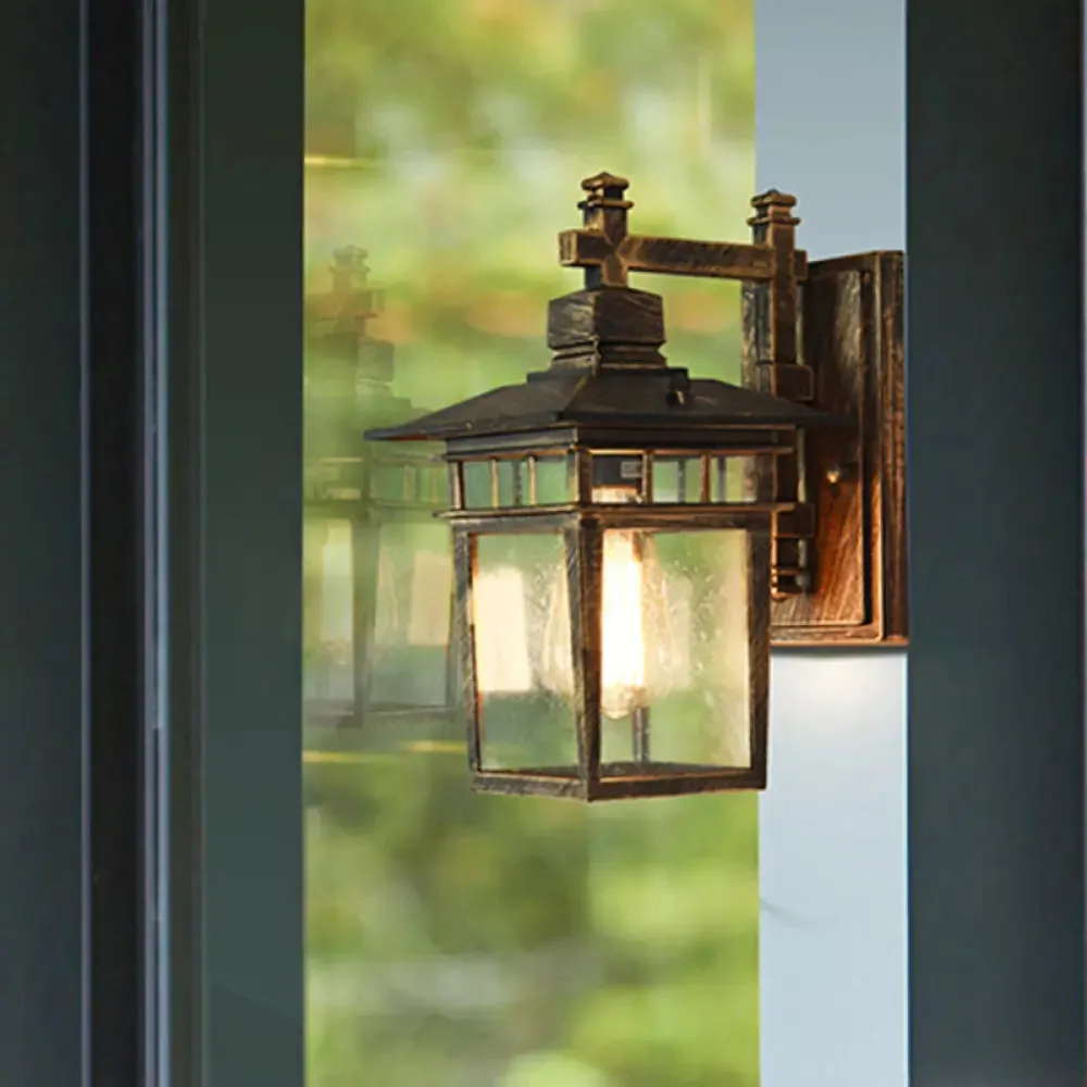 Vintage Birdcage Wall Light - Single Head Clear Glass Lamp in Bronze