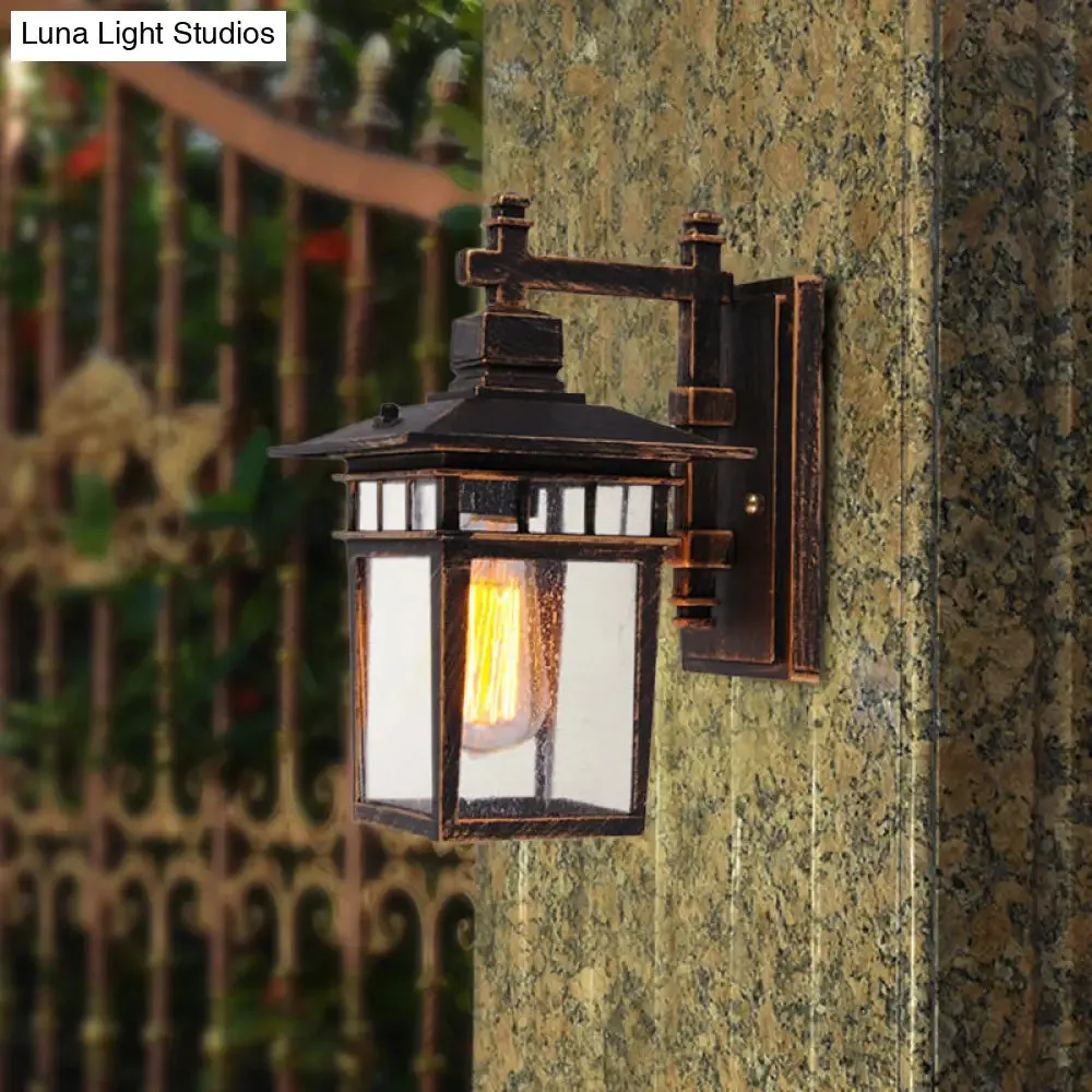 Vintage Birdcage Wall Light - Single Head Clear Glass Lamp in Bronze