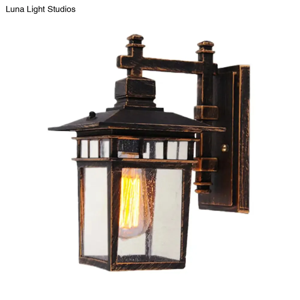 Vintage Birdcage Wall Light - Single Head Clear Glass Lamp in Bronze