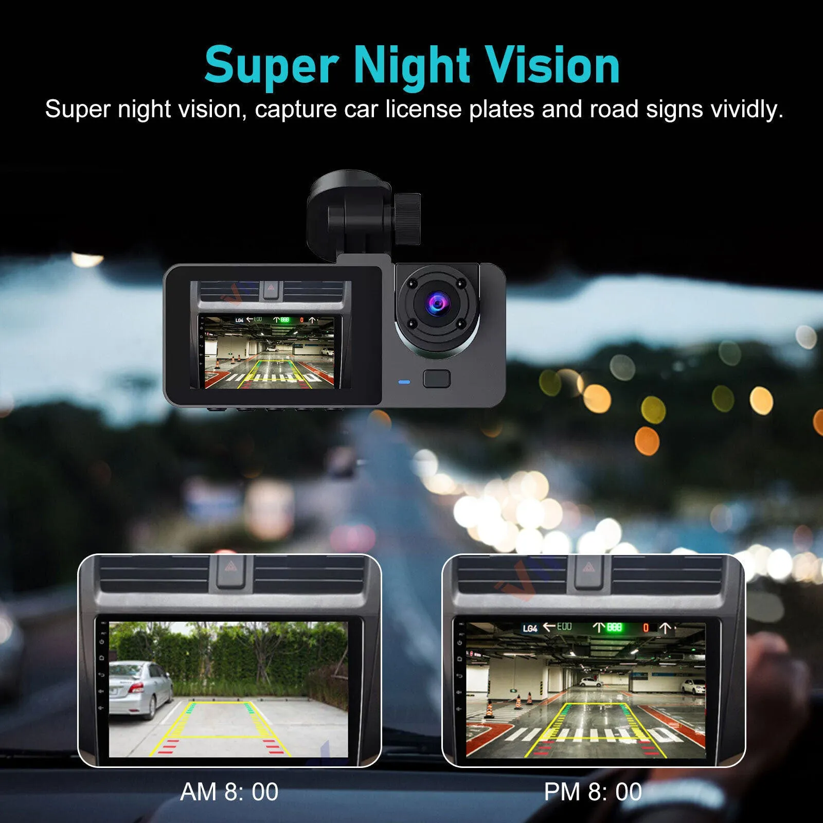Y15 Car Dvr Dash Cam 3 Cameras Ips Hd 1080p Wide Angle Video