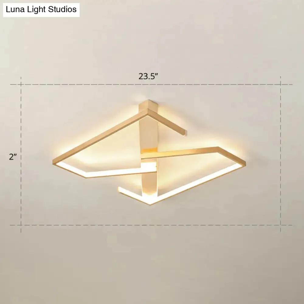 Z-Like Ceiling Mounted LED Flush Mount in Gold - Simplicity Metal Bedroom Light Fixture
