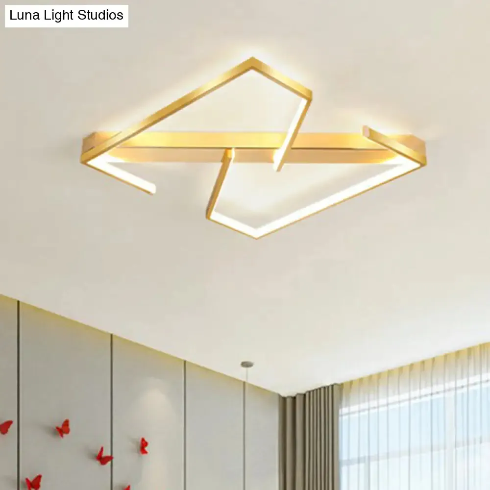 Z-Like Ceiling Mounted LED Flush Mount in Gold - Simplicity Metal Bedroom Light Fixture