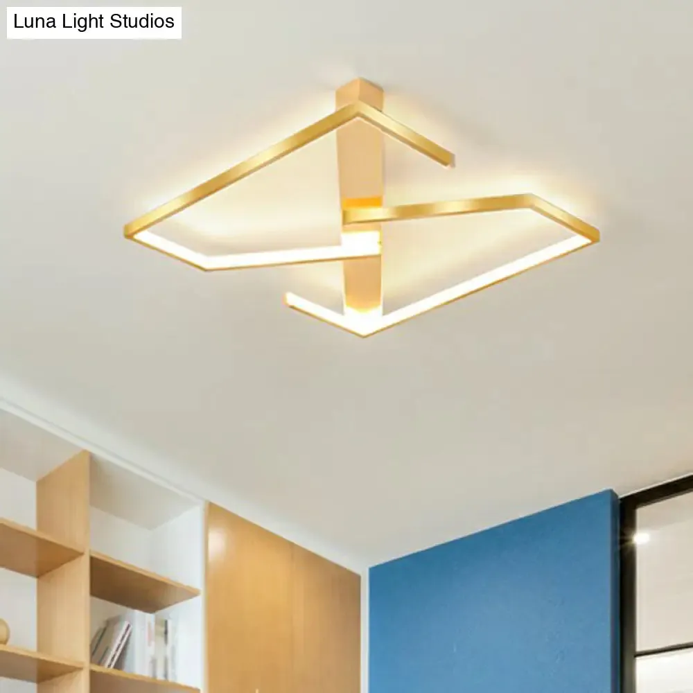 Z-Like Ceiling Mounted LED Flush Mount in Gold - Simplicity Metal Bedroom Light Fixture