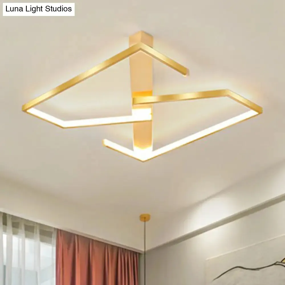 Z-Like Ceiling Mounted LED Flush Mount in Gold - Simplicity Metal Bedroom Light Fixture