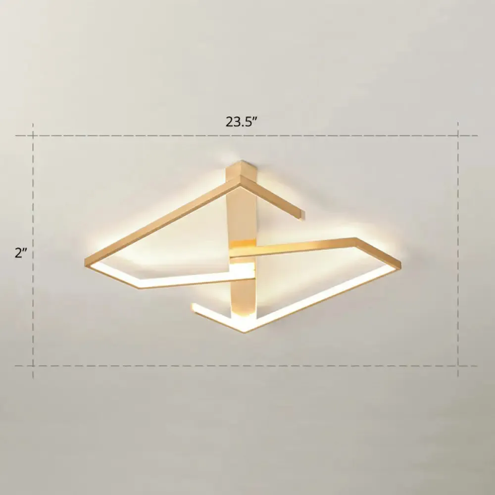 Z-Like Ceiling Mounted LED Flush Mount in Gold - Simplicity Metal Bedroom Light Fixture