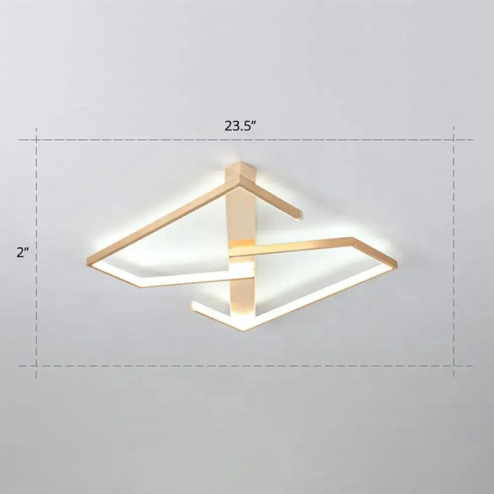 Z-Like Ceiling Mounted LED Flush Mount in Gold - Simplicity Metal Bedroom Light Fixture