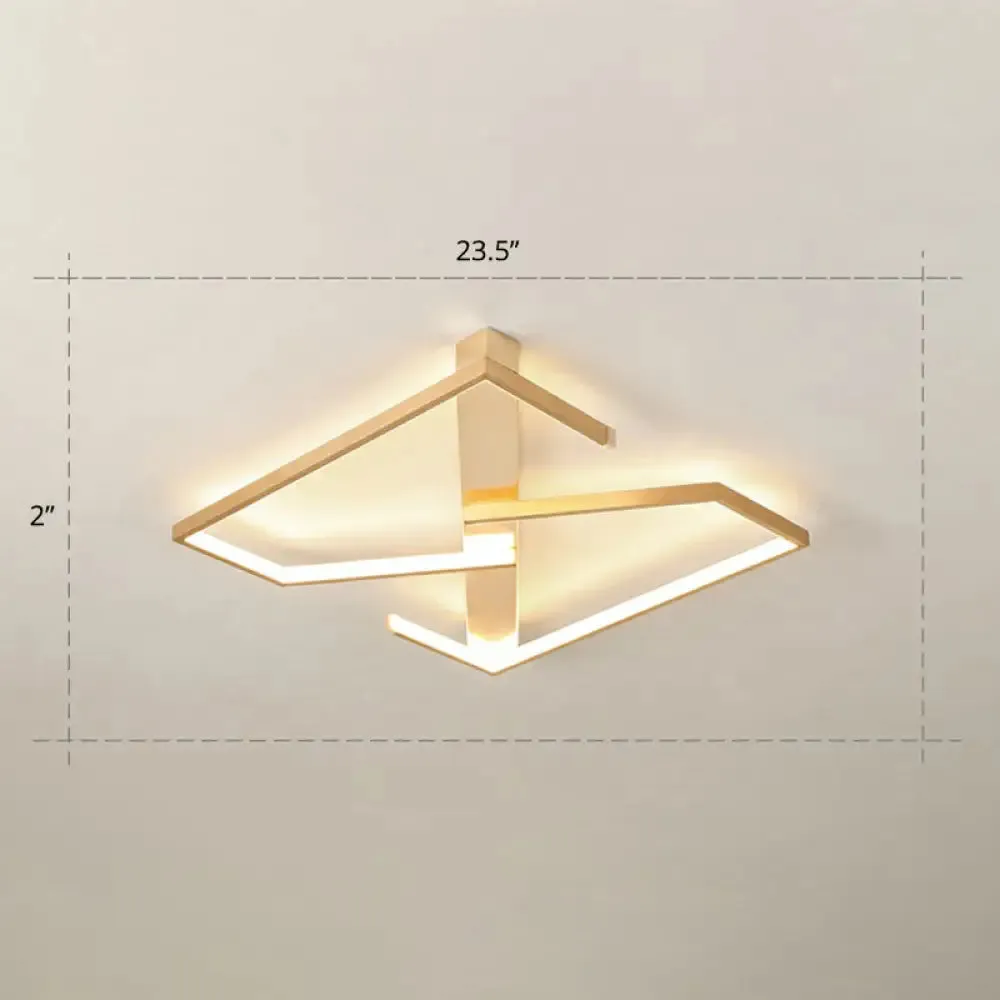 Z-Like Ceiling Mounted LED Flush Mount in Gold - Simplicity Metal Bedroom Light Fixture