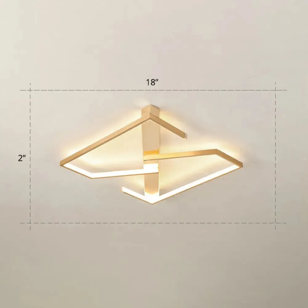 Z-Like Ceiling Mounted LED Flush Mount in Gold - Simplicity Metal Bedroom Light Fixture