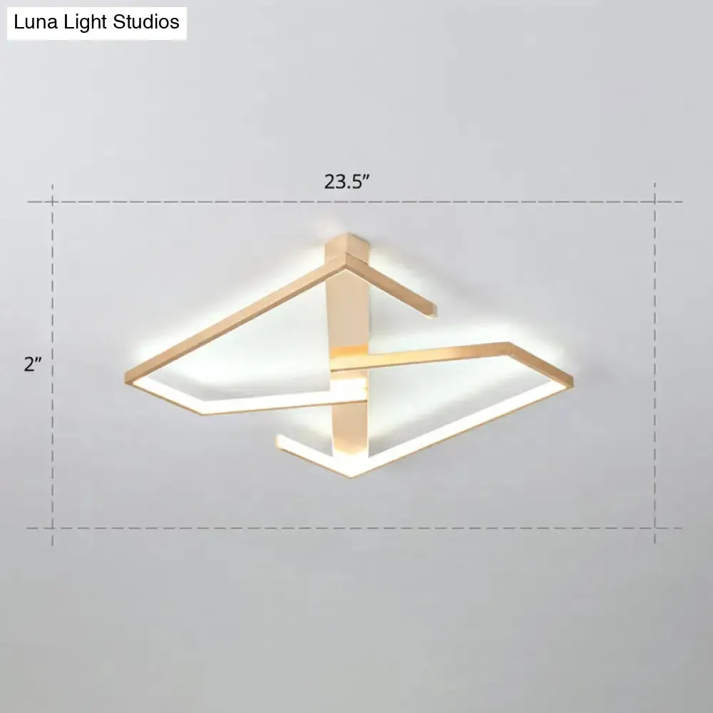 Z-Like Ceiling Mounted LED Flush Mount in Gold - Simplicity Metal Bedroom Light Fixture