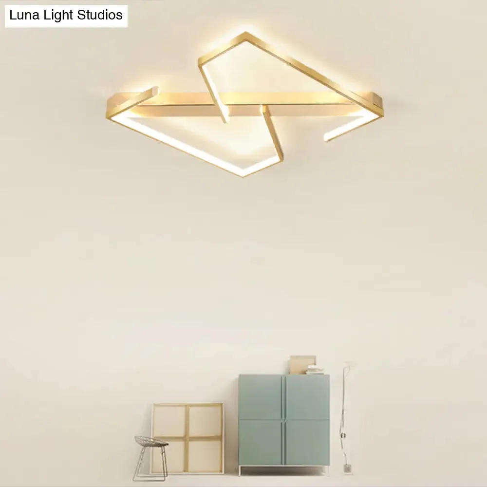 Z-Like Ceiling Mounted LED Flush Mount in Gold - Simplicity Metal Bedroom Light Fixture