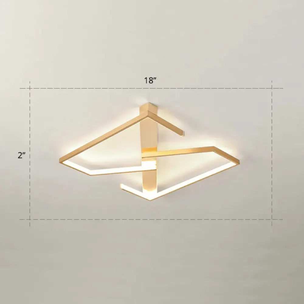Z-Like Ceiling Mounted LED Flush Mount in Gold - Simplicity Metal Bedroom Light Fixture