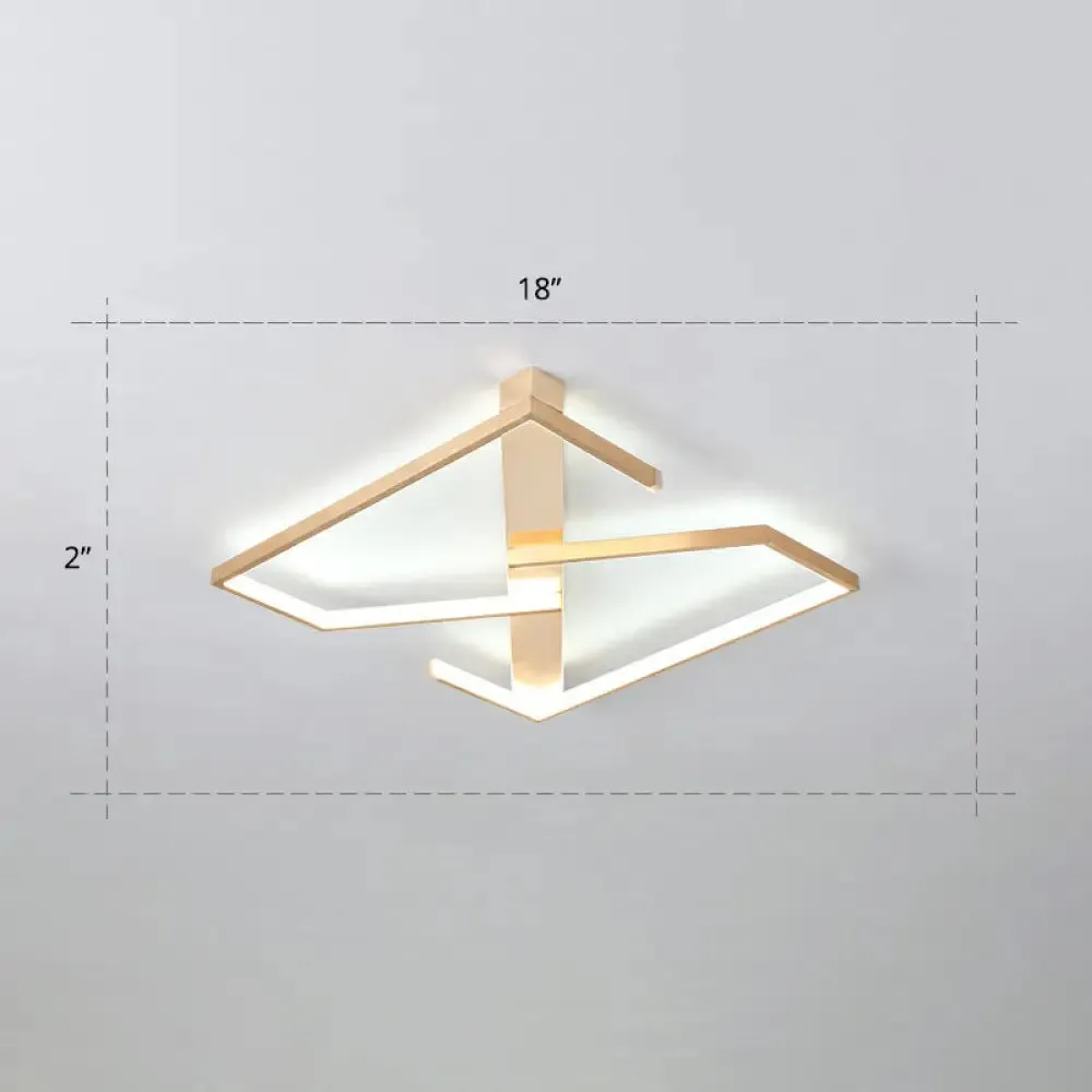 Z-Like Ceiling Mounted LED Flush Mount in Gold - Simplicity Metal Bedroom Light Fixture
