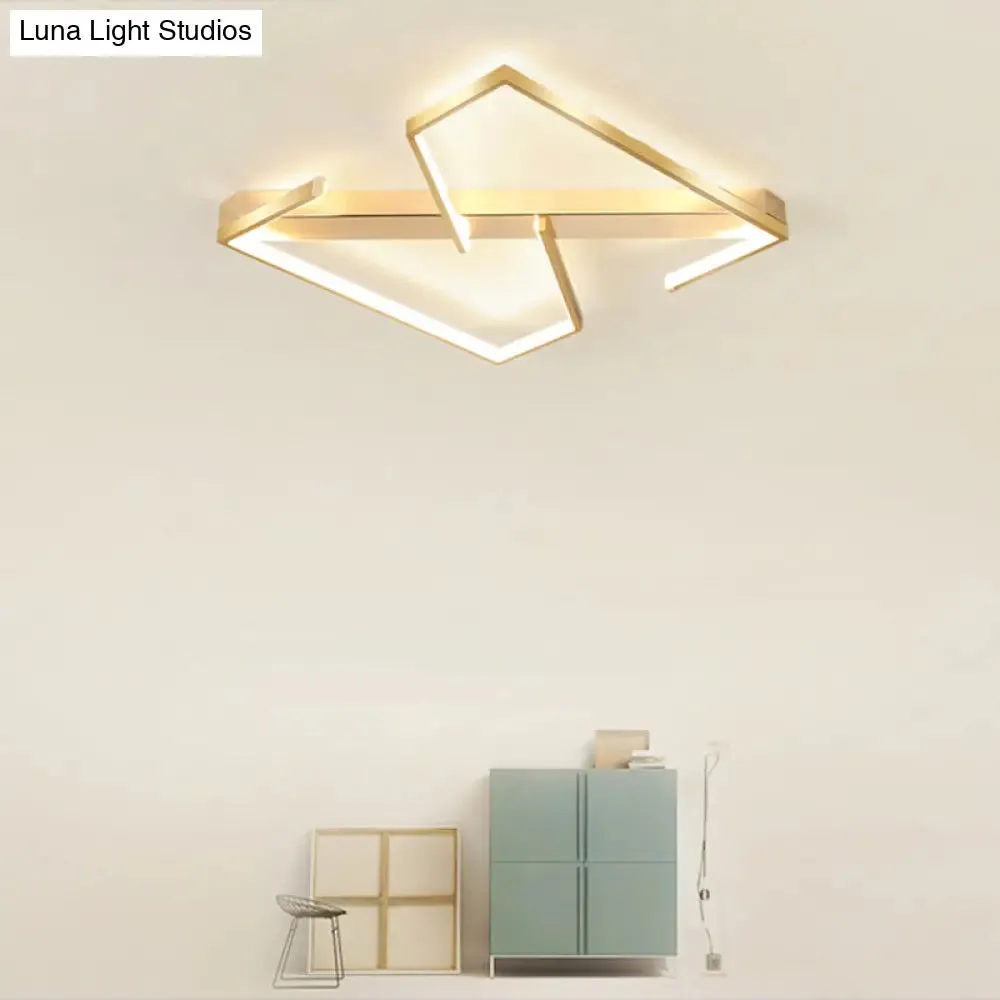Z-Like Ceiling Mounted LED Flush Mount in Gold - Simplicity Metal Bedroom Light Fixture